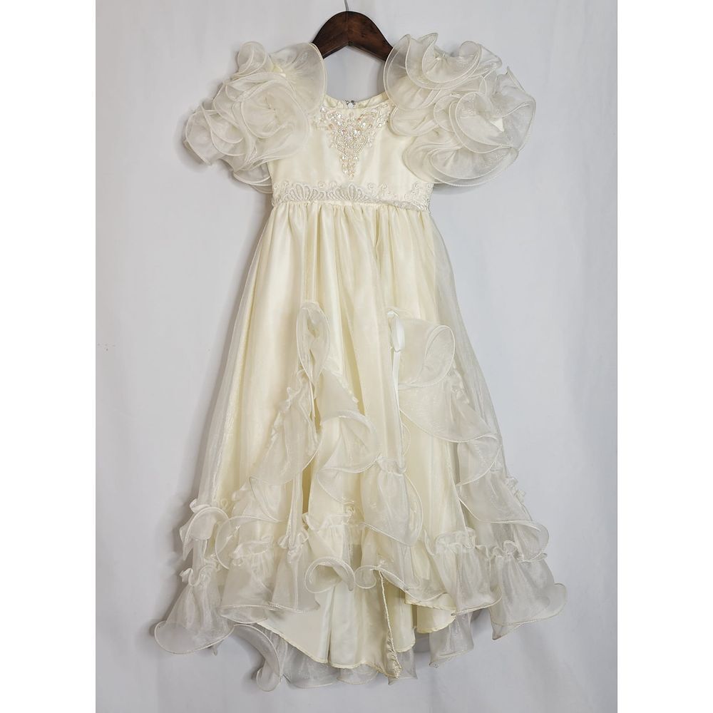 Alfred Angelo Vintage Girls Ivory Ruffle Sequin Beaded Pageant Dress